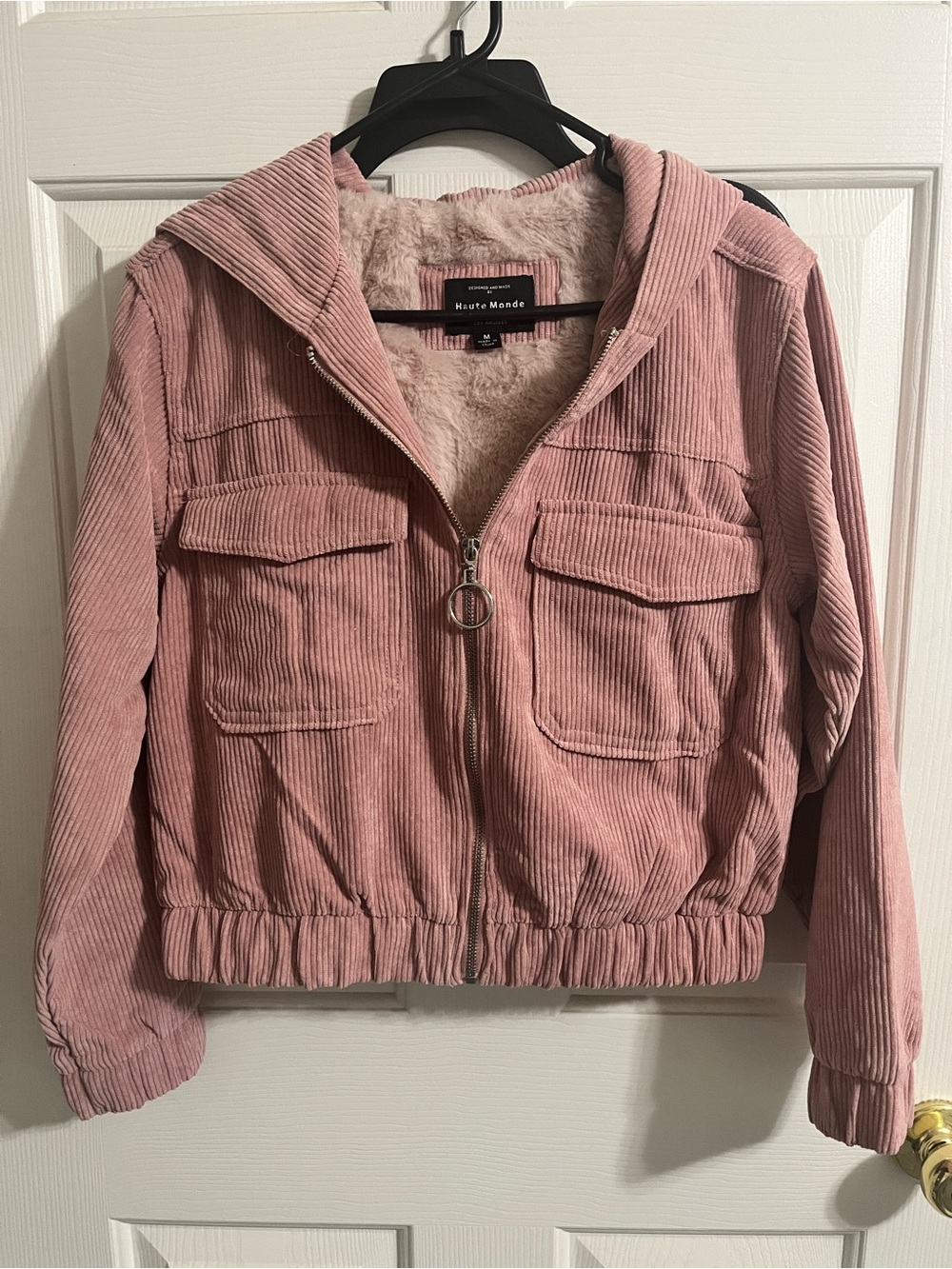 Haute Monde Blush Pink Corduroy Sherpa-Lined Jacket